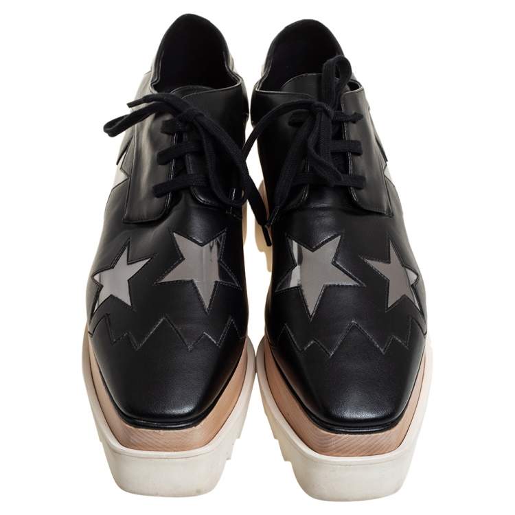 Pre Owned Stella McCartney Black Faux Leather Elyse Wedge Sneakers Size 38