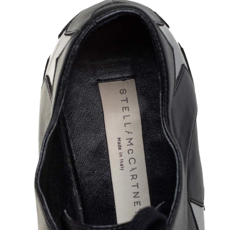 Pre Owned Stella McCartney Black Faux Leather Elyse Wedge Sneakers Size 38