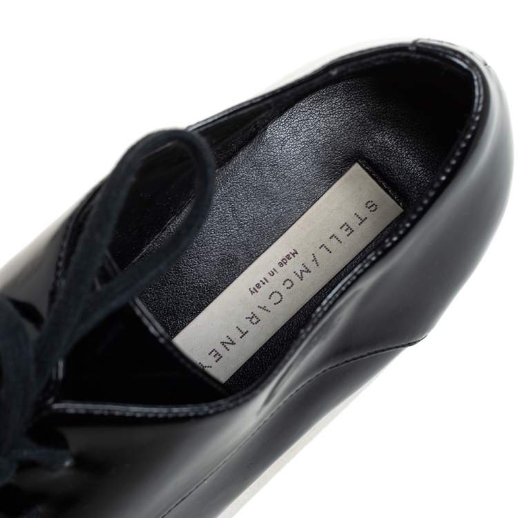 Pre Owned Stella McCartney Black Faux Patent Leather Elyse Platform Lace Up Derby Size 38.5