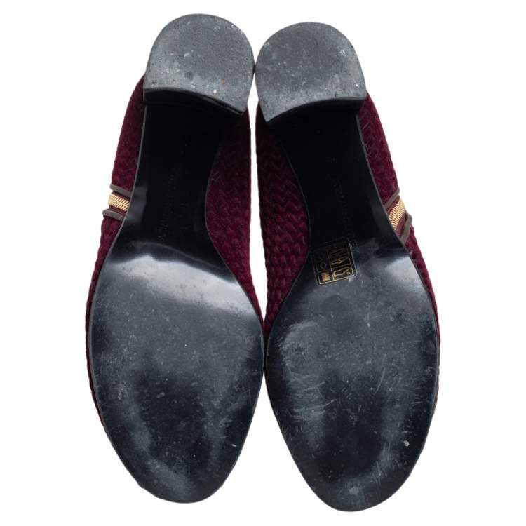 Pre Owned Stella McCartney Burgundy Woven Velvet Block Heel Ankle Booties Size 38