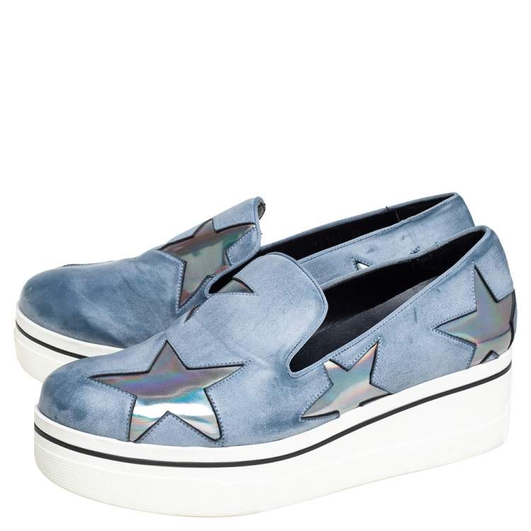 Pre Owned Stella McCartney Grey Faux Leather Binx Star Slip On Sneakers Size 39