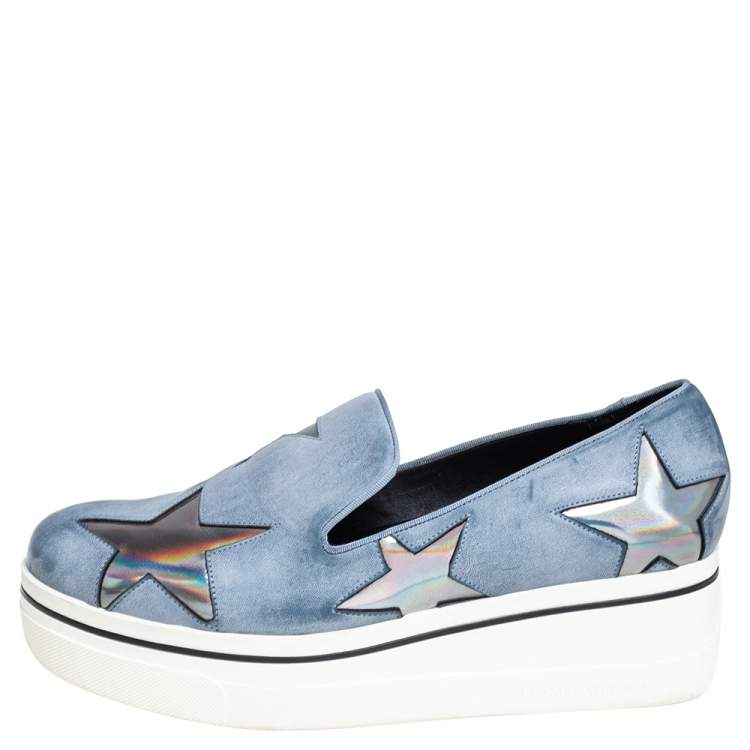 Pre Owned Stella McCartney Grey Faux Leather Binx Star Slip On Sneakers Size 39