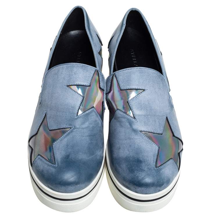 Pre Owned Stella McCartney Grey Faux Leather Binx Star Slip On Sneakers Size 39