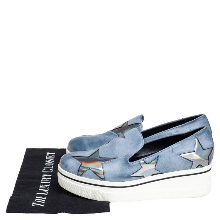 Pre Owned Stella McCartney Grey Faux Leather Binx Star Slip On Sneakers Size 39