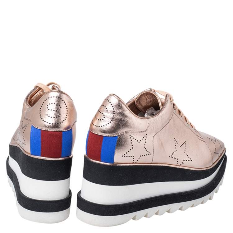 Pre Owned Stella McCartney Metallic Gold Leather Elyse Star Platform Sneakers Size 38