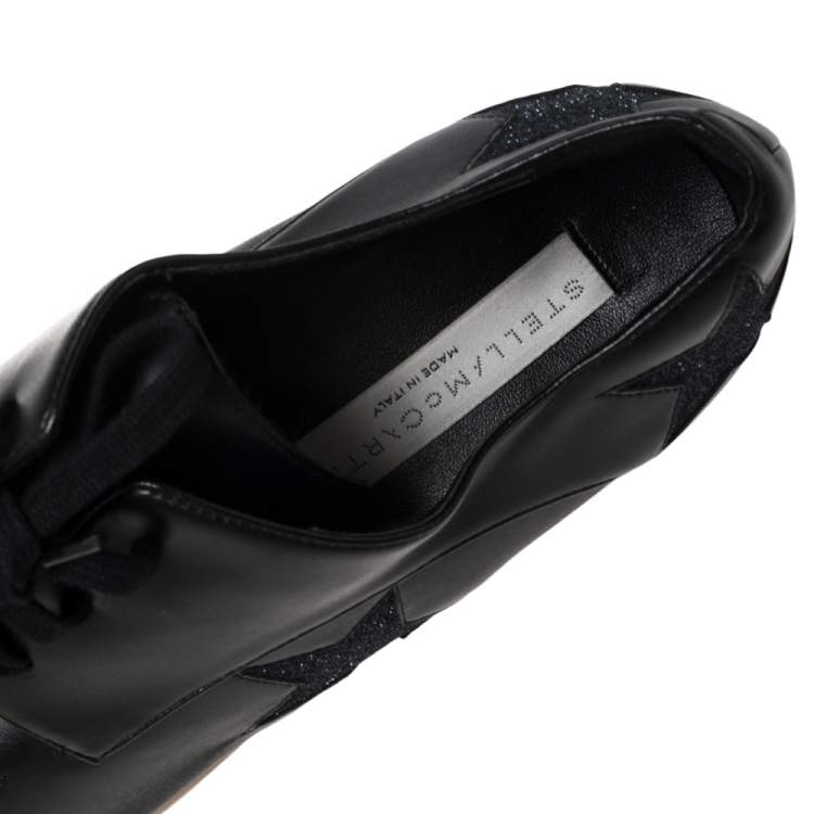 Pre Owned Stella McCartney Black Faux Leather Elyse Star Platform Lace Up Derby Size 38.5