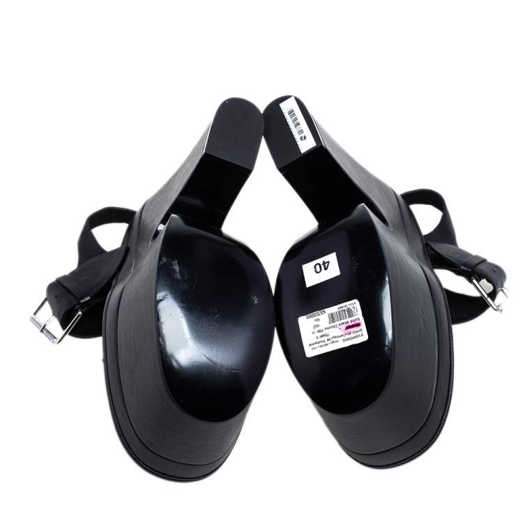 Pre Owned Stella McCartney Black Faux Leather Buckle Block Heel Platform Sandals Size 40