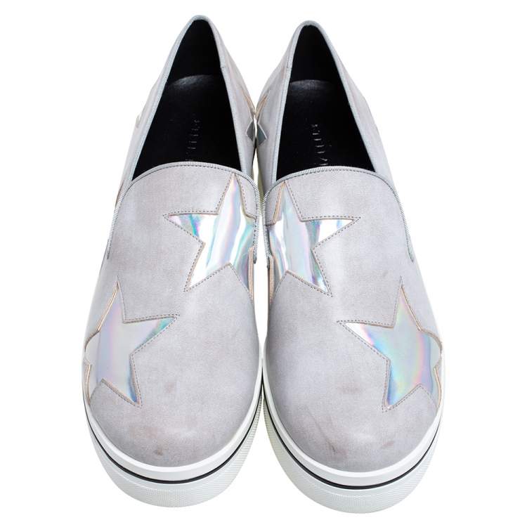 Pre Owned Stella McCartney Grey Faux Leather Binx Star Platform Slip On Sneakers Size 40