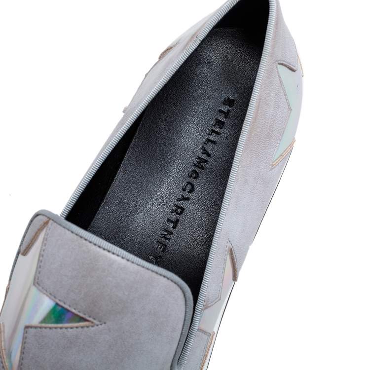 Pre Owned Stella McCartney Grey Faux Leather Binx Star Platform Slip On Sneakers Size 40