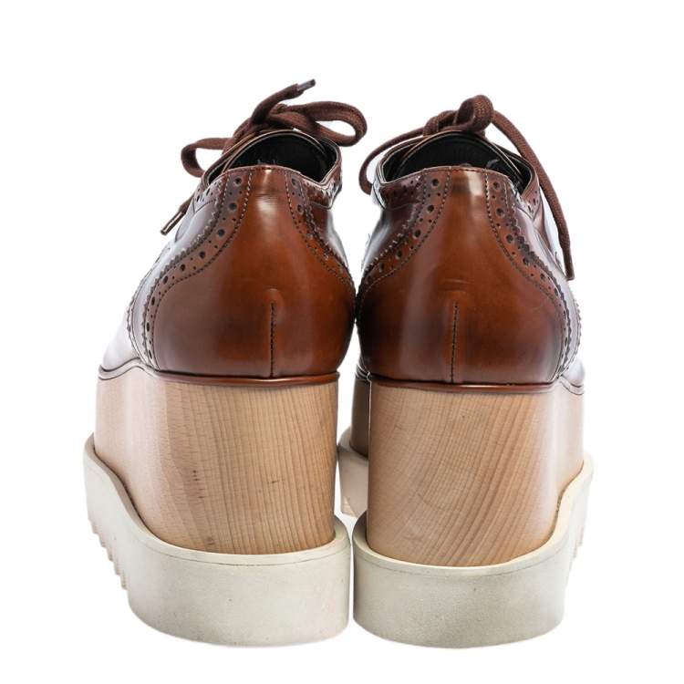 Pre Owned Stella McCartney Brown Brogue Faux Leather Elyse Platform Derby Size 39