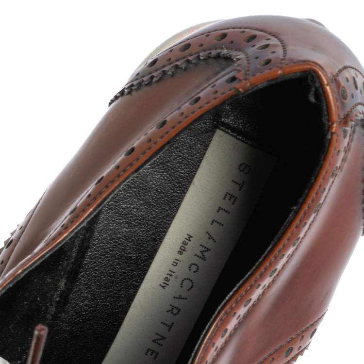 Pre Owned Stella McCartney Brown Brogue Faux Leather Elyse Platform Derby Size 39