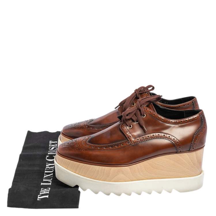 Pre Owned Stella McCartney Brown Brogue Faux Leather Elyse Platform Derby Size 39