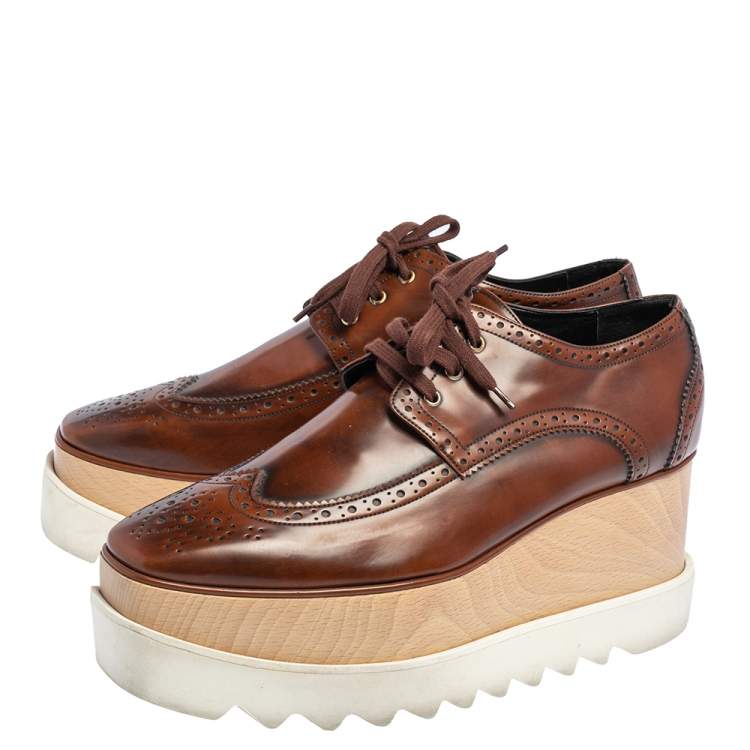 Pre Owned Stella McCartney Brown Brogue Faux Leather Elyse Platform Derby Size 39