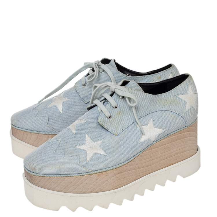 Pre Owned Stella McCartney Blue Denim Fabric Elyse Platform Derby Size 39