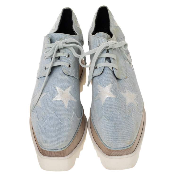 Pre Owned Stella McCartney Blue Denim Fabric Elyse Platform Derby Size 39