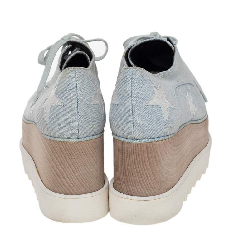 Pre Owned Stella McCartney Blue Denim Fabric Elyse Platform Derby Size 39