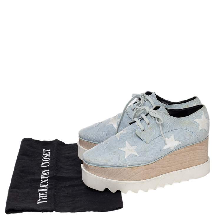 Pre Owned Stella McCartney Blue Denim Fabric Elyse Platform Derby Size 39