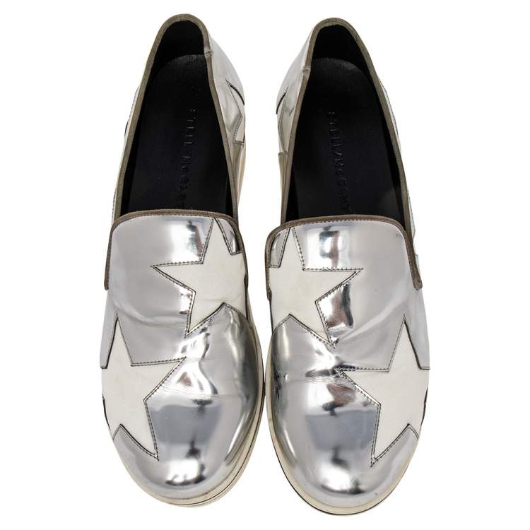 مملوكة مسبقًا Stella McCartney Metallic Silver Faux Leather Binx Star Platform Slip On Sneakers Size 41