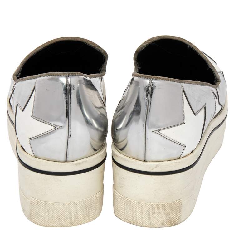 مملوكة مسبقًا Stella McCartney Metallic Silver Faux Leather Binx Star Platform Slip On Sneakers Size 41