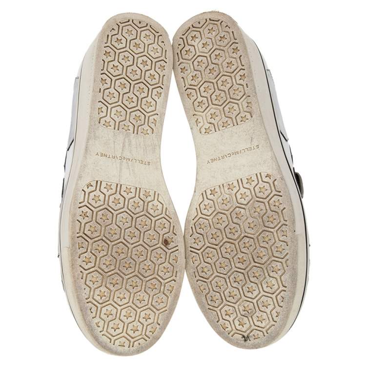 مملوكة مسبقًا Stella McCartney Metallic Silver Faux Leather Binx Star Platform Slip On Sneakers Size 41