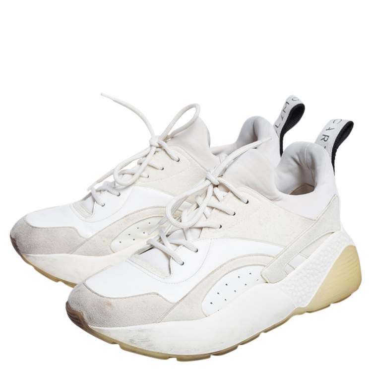 Pre Owned Stella McCartney White Faux Leather And Faux Suede Eclypse Low Top Sneakers Size 38