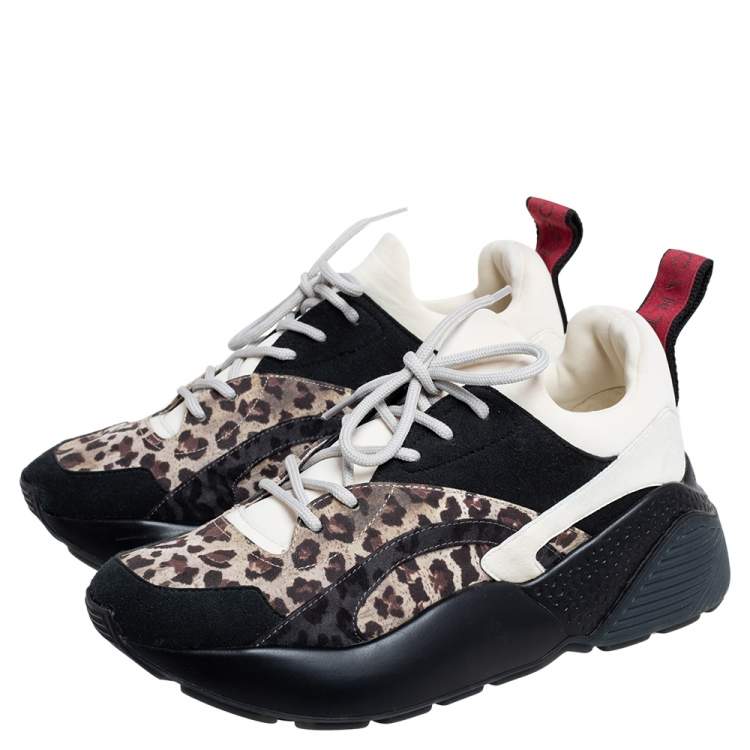 Pre Owned Stella McCartney Multicolor Leopard Print Faux Suede and Fabric Eclypse Low Top Sneakers Size 38