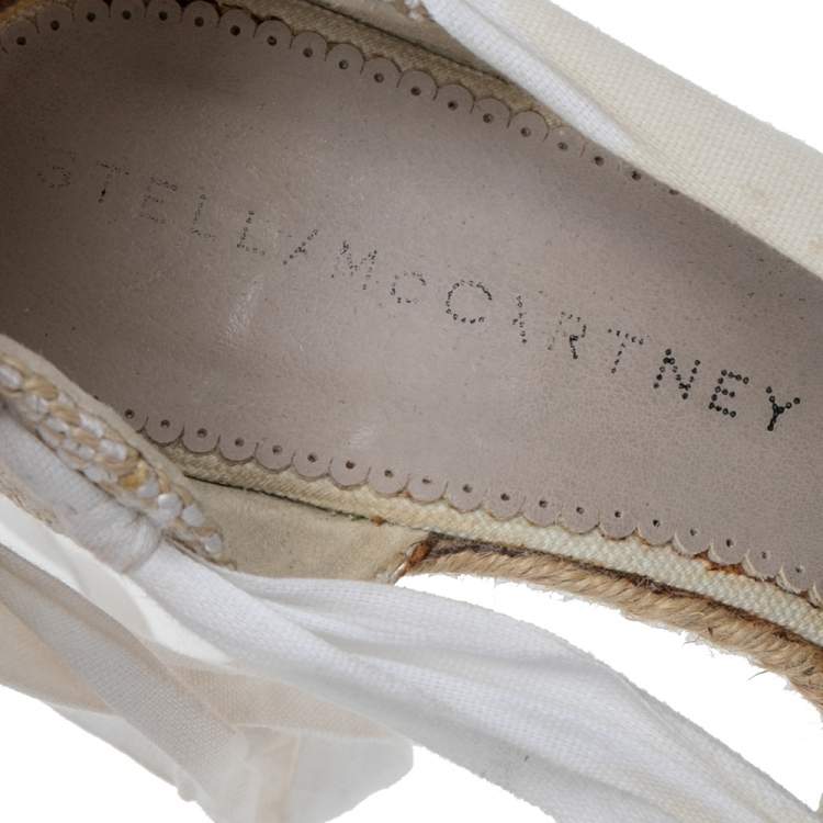 Pre Owned Stella McCartney White Fabric And Canvas Platform Ankle Wrap Pumps Size 37.5