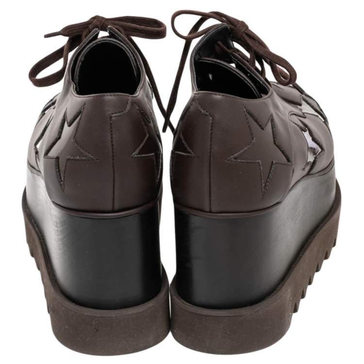 Pre Owned Stella McCartney Brown Faux Leather Elyse Star Sneakers Size 36.5