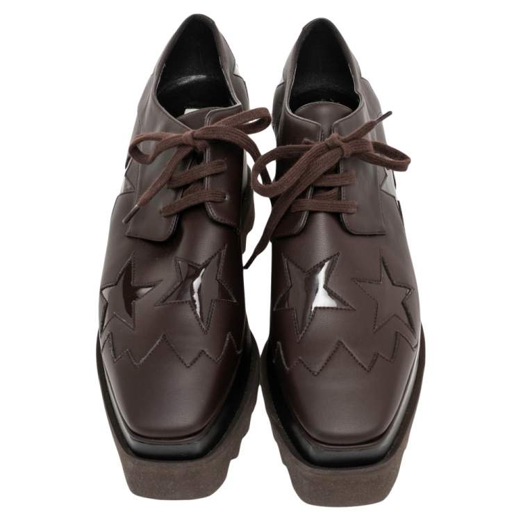 Pre Owned Stella McCartney Brown Faux Leather Elyse Star Sneakers Size 36.5
