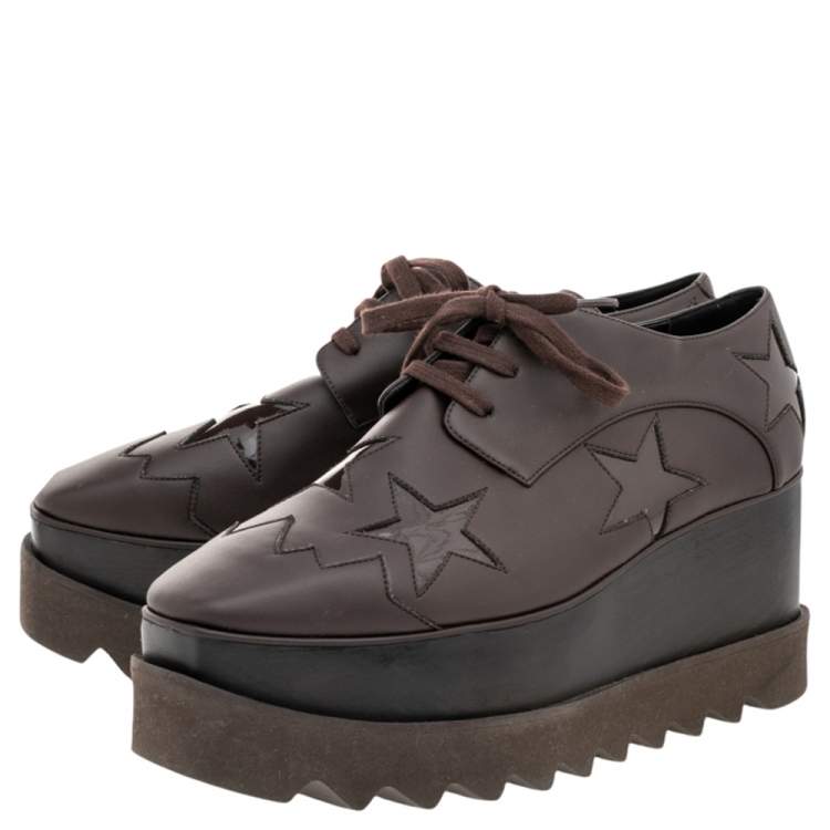 Pre Owned Stella McCartney Brown Faux Leather Elyse Star Sneakers Size 36.5