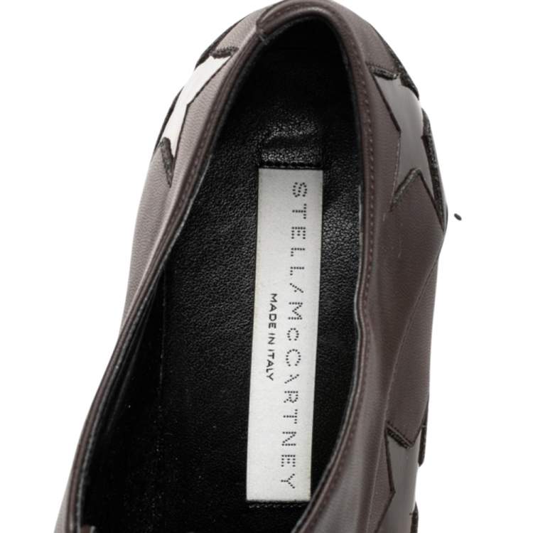 Pre Owned Stella McCartney Brown Faux Leather Elyse Star Sneakers Size 36.5