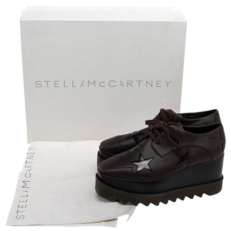 Pre Owned Stella McCartney Brown Faux Leather Elyse Star Sneakers Size 36.5