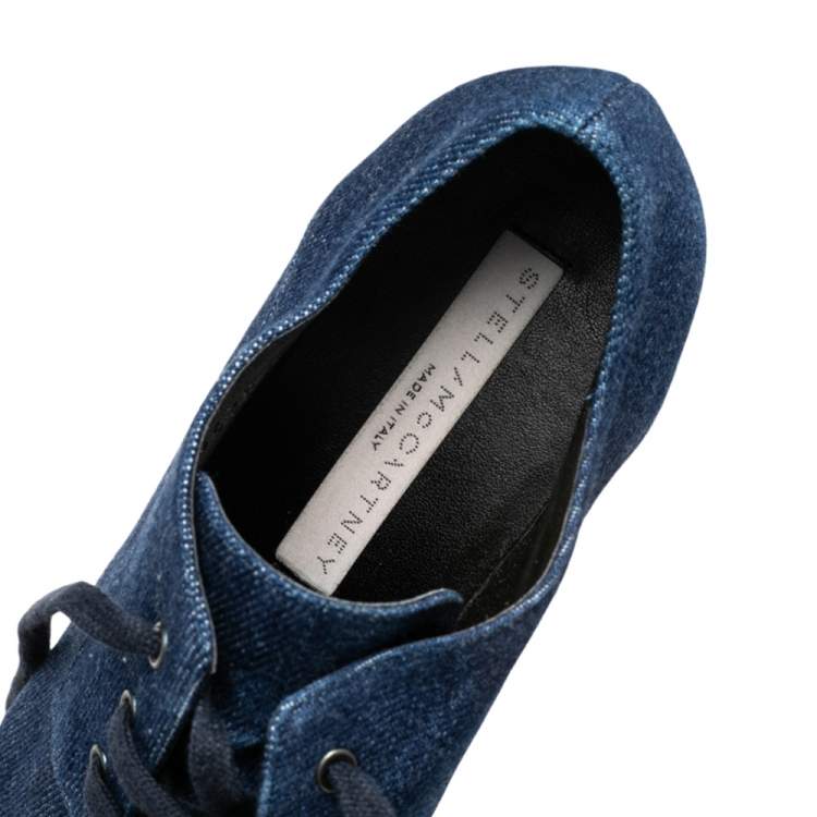 Pre Owned Stella McCartney Blue/Beige Denim And Leather Elyse Platform Sneakers Size 37