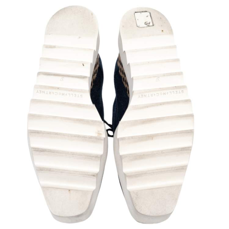 Pre Owned Stella McCartney Blue/Beige Denim And Leather Elyse Platform Sneakers Size 37