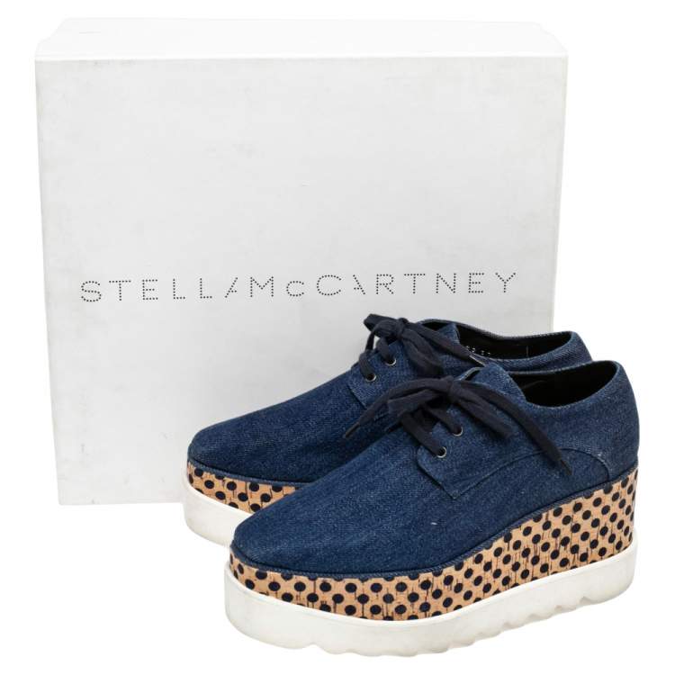 Pre Owned Stella McCartney Blue/Beige Denim And Leather Elyse Platform Sneakers Size 37