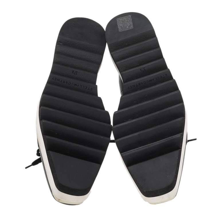 Pre Owned Stella McCartney Black Faux Leather Elyse Platform Derby Sneakers Size 37.5