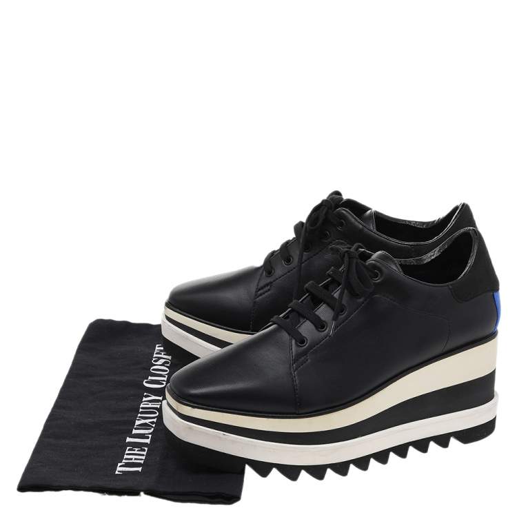 Pre Owned Stella McCartney Black Faux Leather Elyse Platform Derby Sneakers Size 37.5