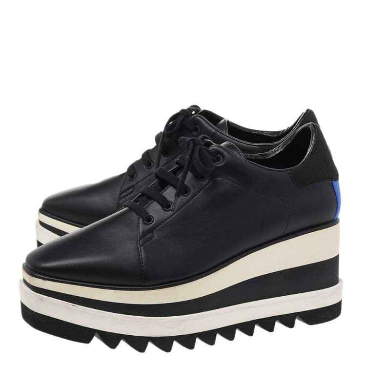 Pre Owned Stella McCartney Black Faux Leather Elyse Platform Derby Sneakers Size 37.5