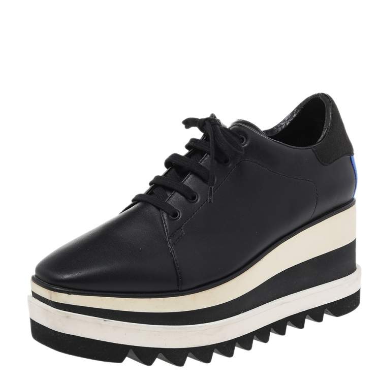 Pre Owned Stella McCartney Black Faux Leather Elyse Platform Derby Sneakers Size 37.5