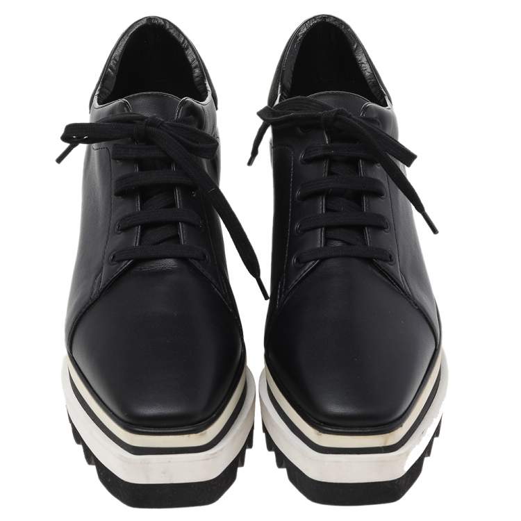 Pre Owned Stella McCartney Black Faux Leather Elyse Platform Derby Sneakers Size 37.5