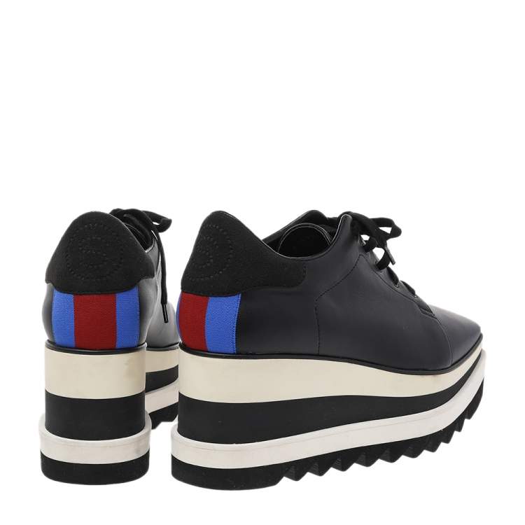 Pre Owned Stella McCartney Black Faux Leather Elyse Platform Derby Sneakers Size 37.5