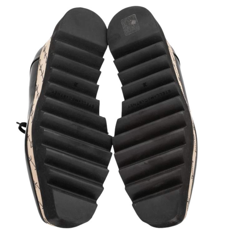 مملوكة مسبقًا Stella McCartney Black/Beige Faux Leather Monogram Elyse Platform Derby Sneakers Size 38