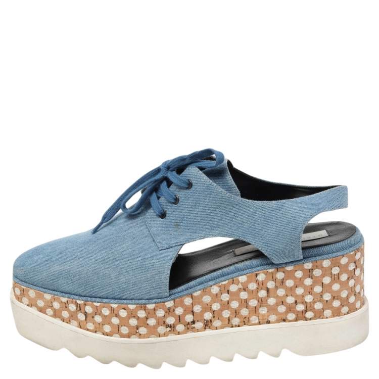 Pre Owned Stella McCartney Blue Cut Out Denim Elyse Lace Up Platform Derby Size 40