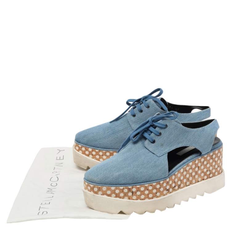 Pre Owned Stella McCartney Blue Cut Out Denim Elyse Lace Up Platform Derby Size 40