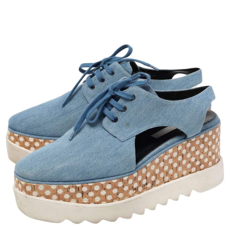 Pre Owned Stella McCartney Blue Cut Out Denim Elyse Lace Up Platform Derby Size 40
