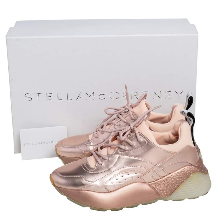 Pre Owned Stella McCartney Metallic Rose Gold Faux Leather Eclypse Low Top Sneakers Size 39