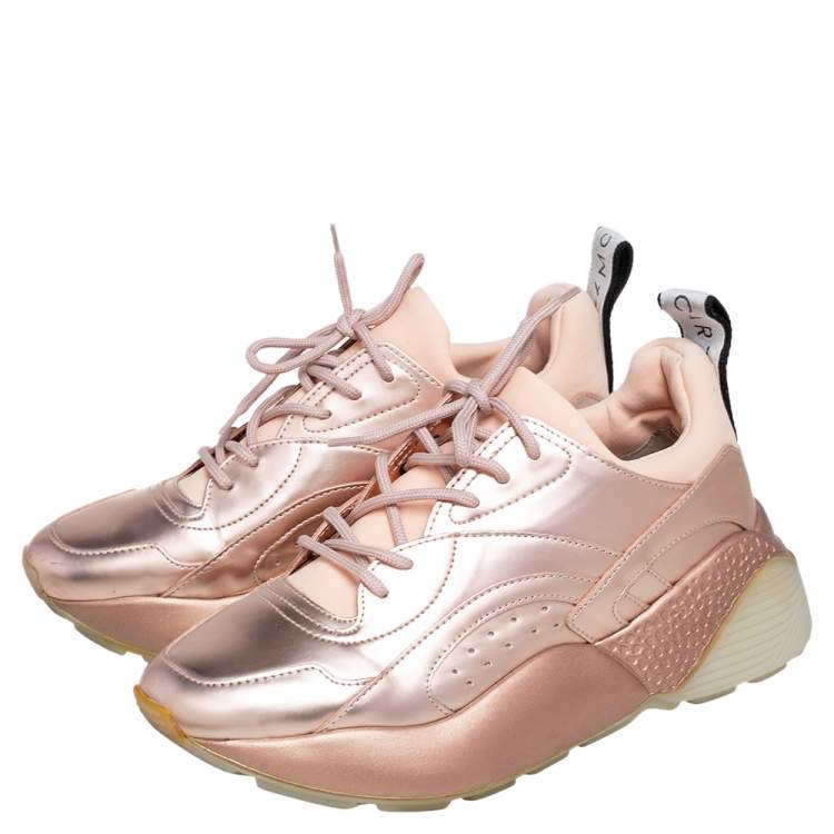 Pre Owned Stella McCartney Metallic Rose Gold Faux Leather Eclypse Low Top Sneakers Size 39
