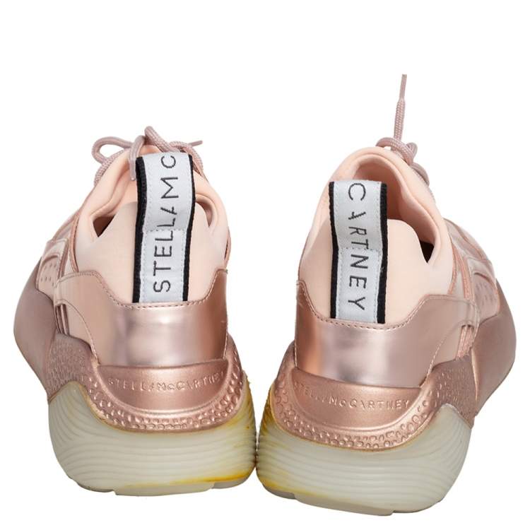 Pre Owned Stella McCartney Metallic Rose Gold Faux Leather Eclypse Low Top Sneakers Size 39