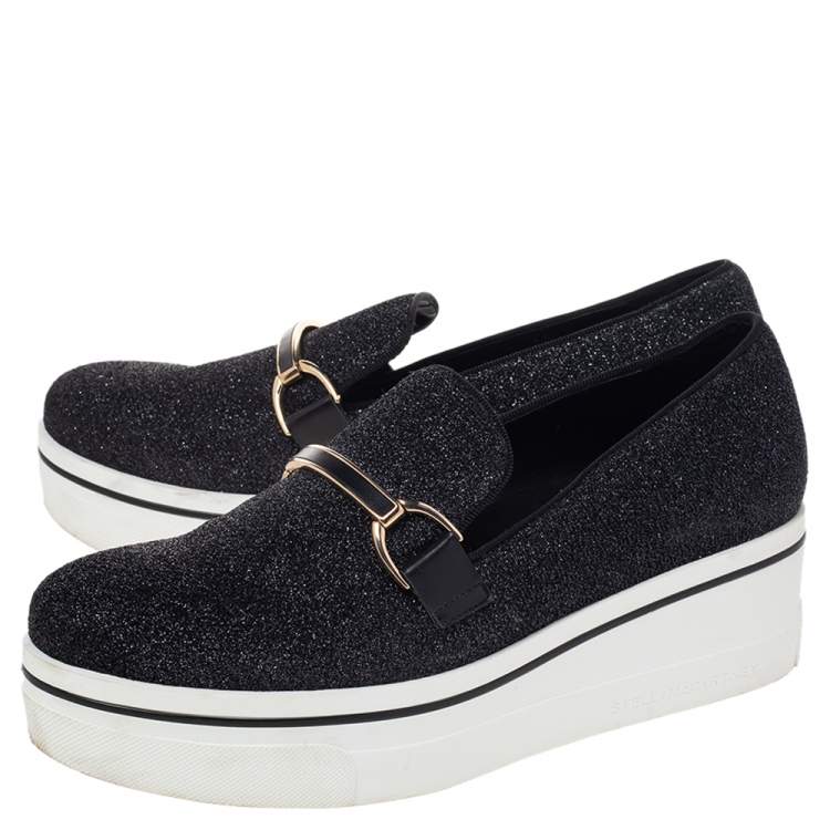 Pre Owned Stella McCartney Black Lurex Fabric Binx Platform Slip On Sneakers Size 40