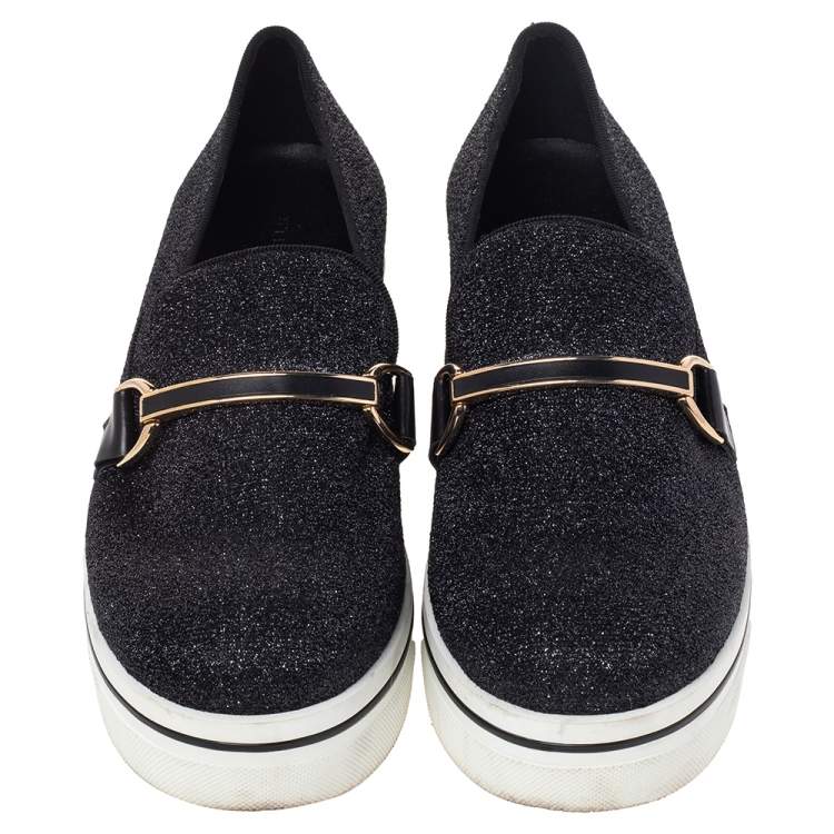Pre Owned Stella McCartney Black Lurex Fabric Binx Platform Slip On Sneakers Size 40